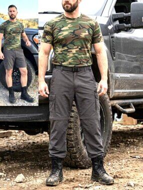 BC Clothing Mens Convertible Tactical Adventure Pants XXLx32 Gray Stretch Cargo